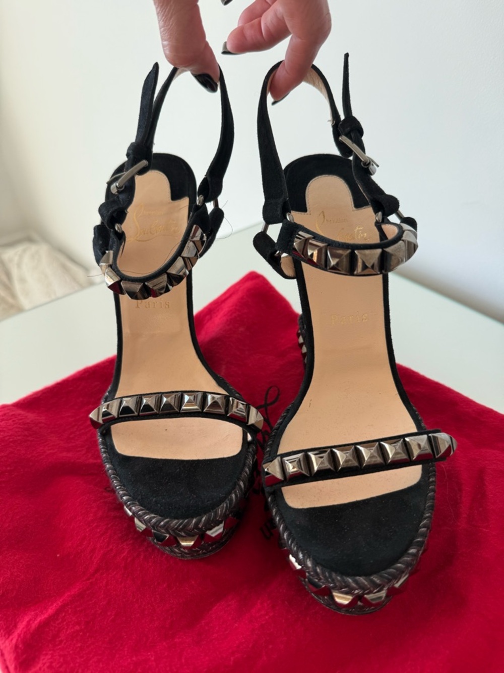 Christian Louboutin Black Studded Platform Sandals